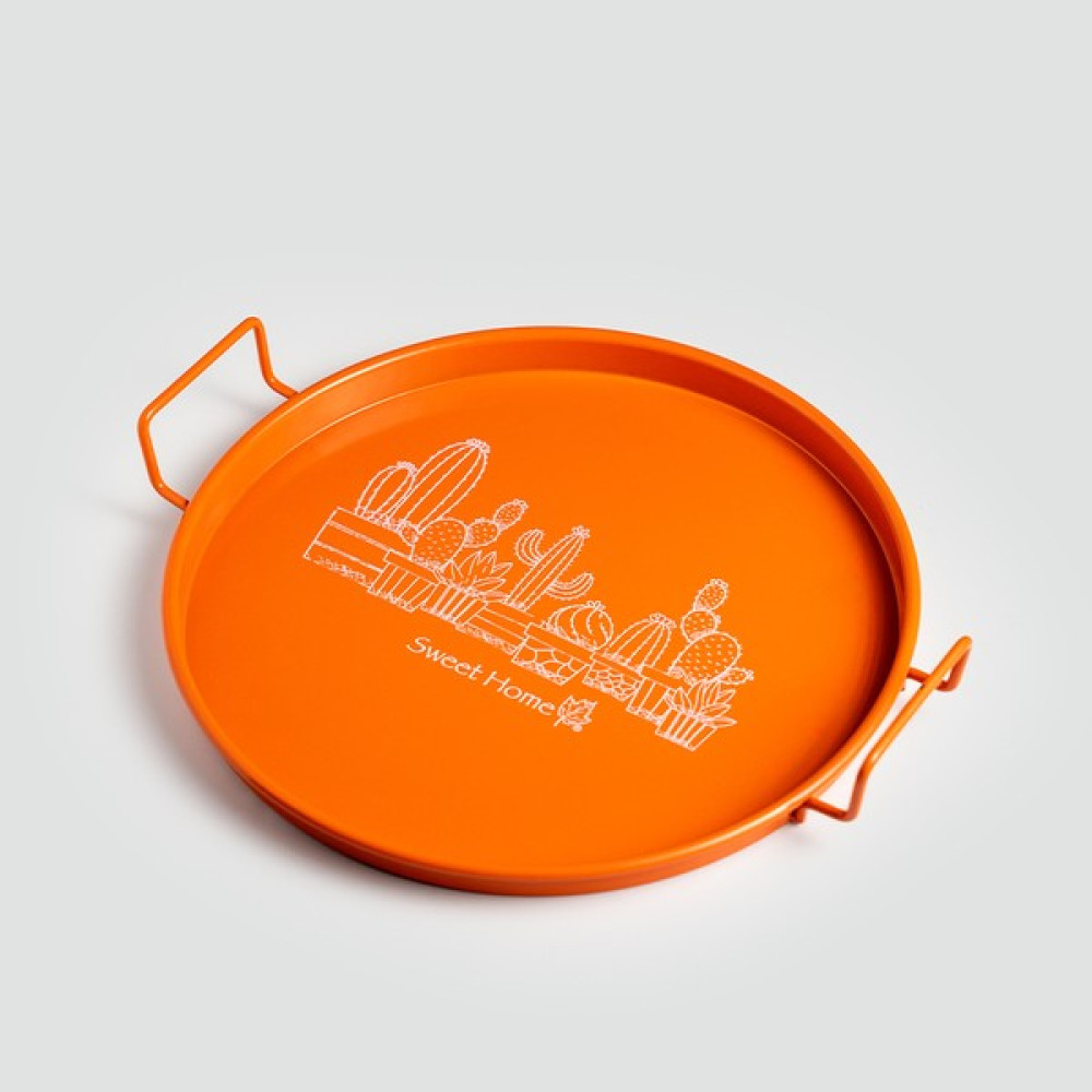 Lin Metal Metal Sunum Tepsisi, Kahve Tepsisi, Çay Tepsisi 24 cm LN1183 - Turuncu Servis Tepsisi Fiyatı