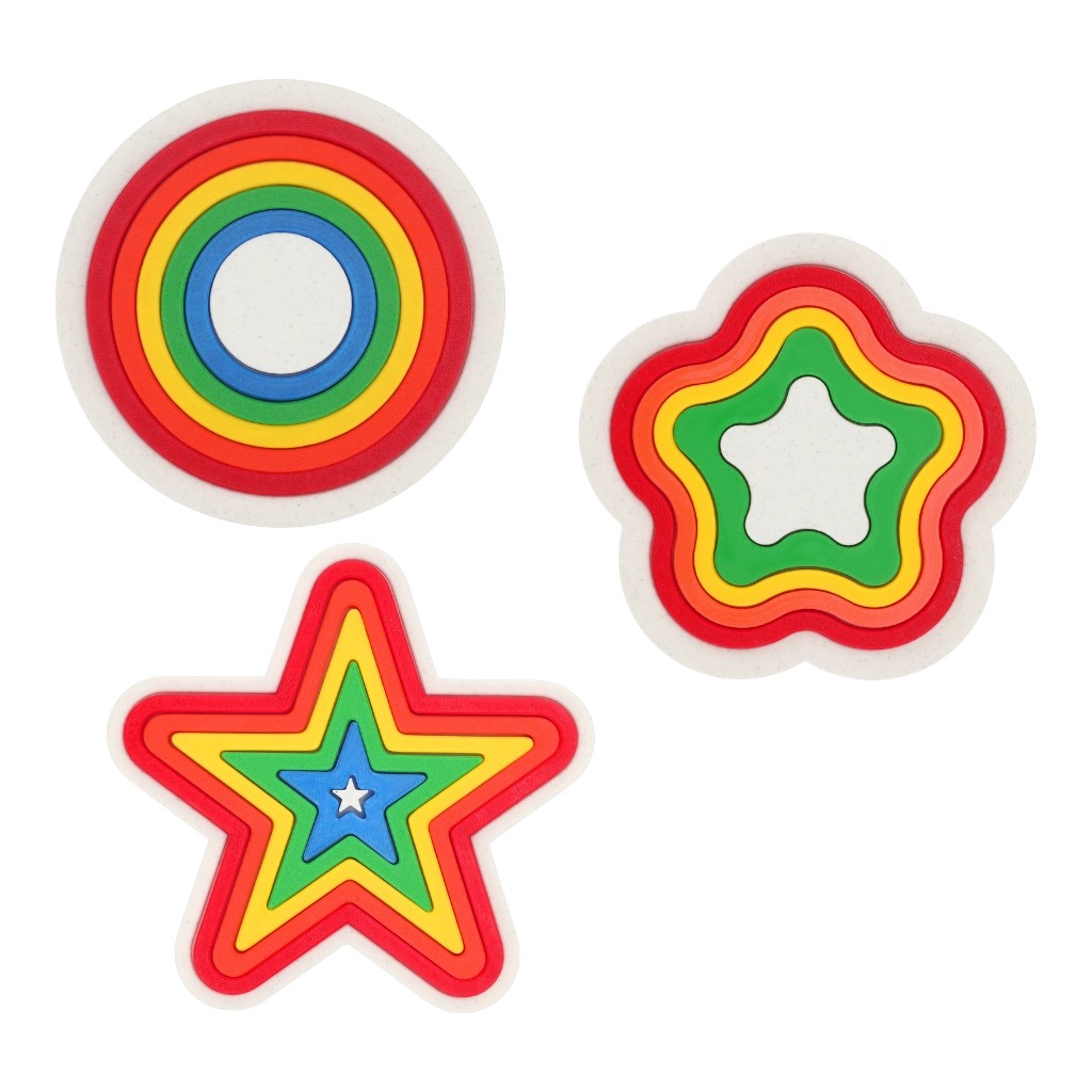 Lina Hobby Renkli Geometrik Şekiller - Montessori Eğitici Zeka Oyunu Seti - 3 Lü Şekil Set 3D Daire Yıldız Çiçek Diğer Fiyatı