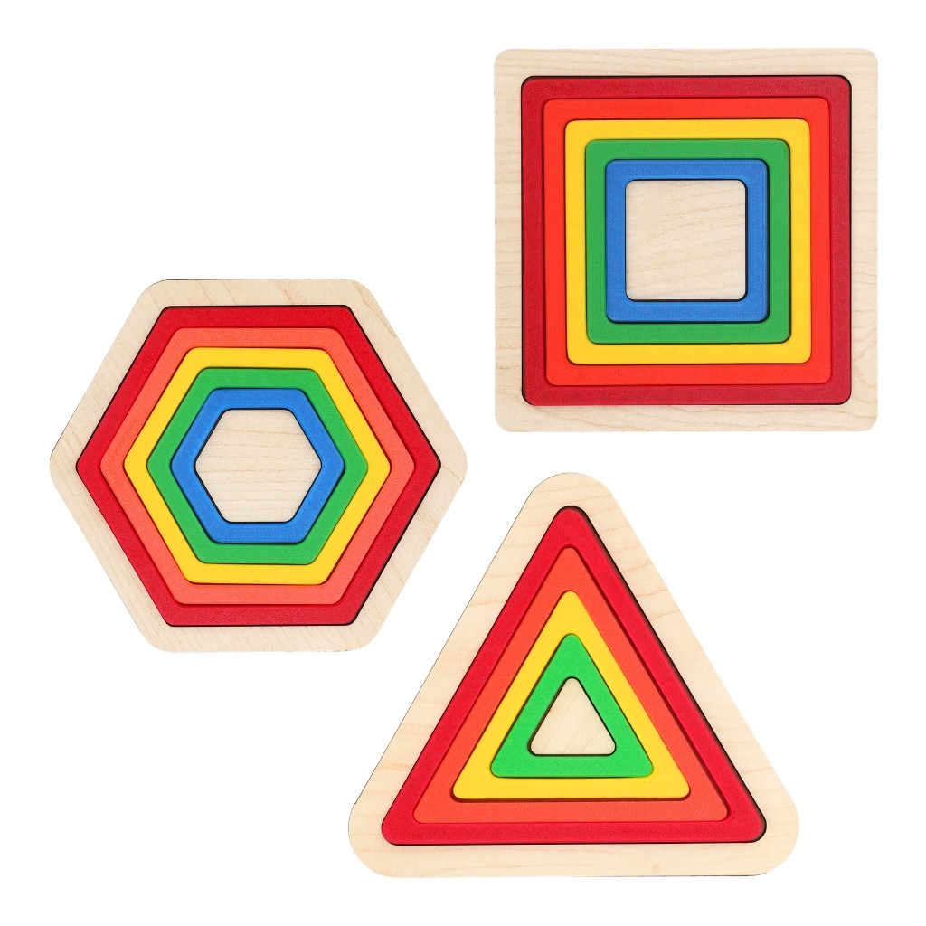 Lina Hobby Renkli Geometrik Şekiller - Montessori Eğitici Zeka Oyunu Seti - 3 Lü Şekil Set Tahta Kare Üçgen Altıgen Diğer Fiyatı
