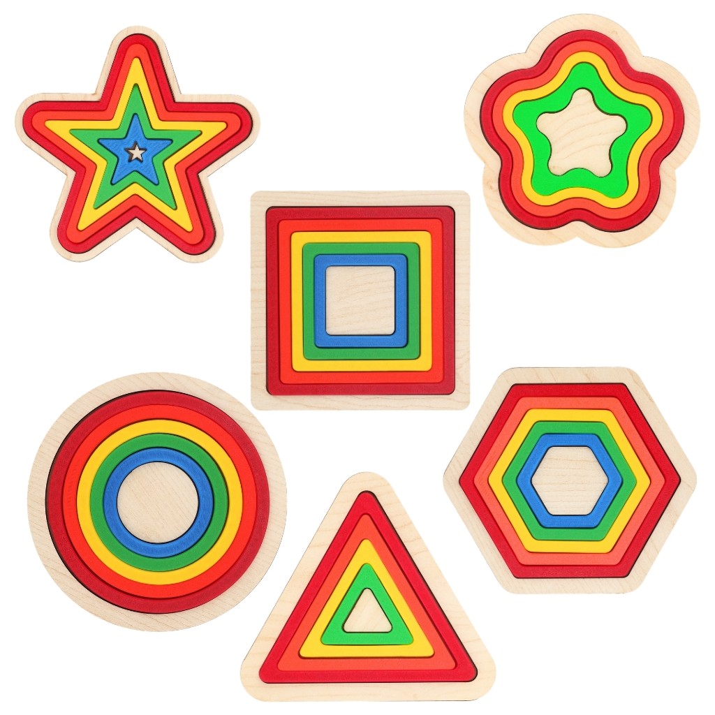 Lina Hobby Renkli Geometrik Şekiller - Montessori Eğitici Zeka Oyunu Seti - 6 Lı Şekil Ahşap Altlıklı Diğer Fiyatı
