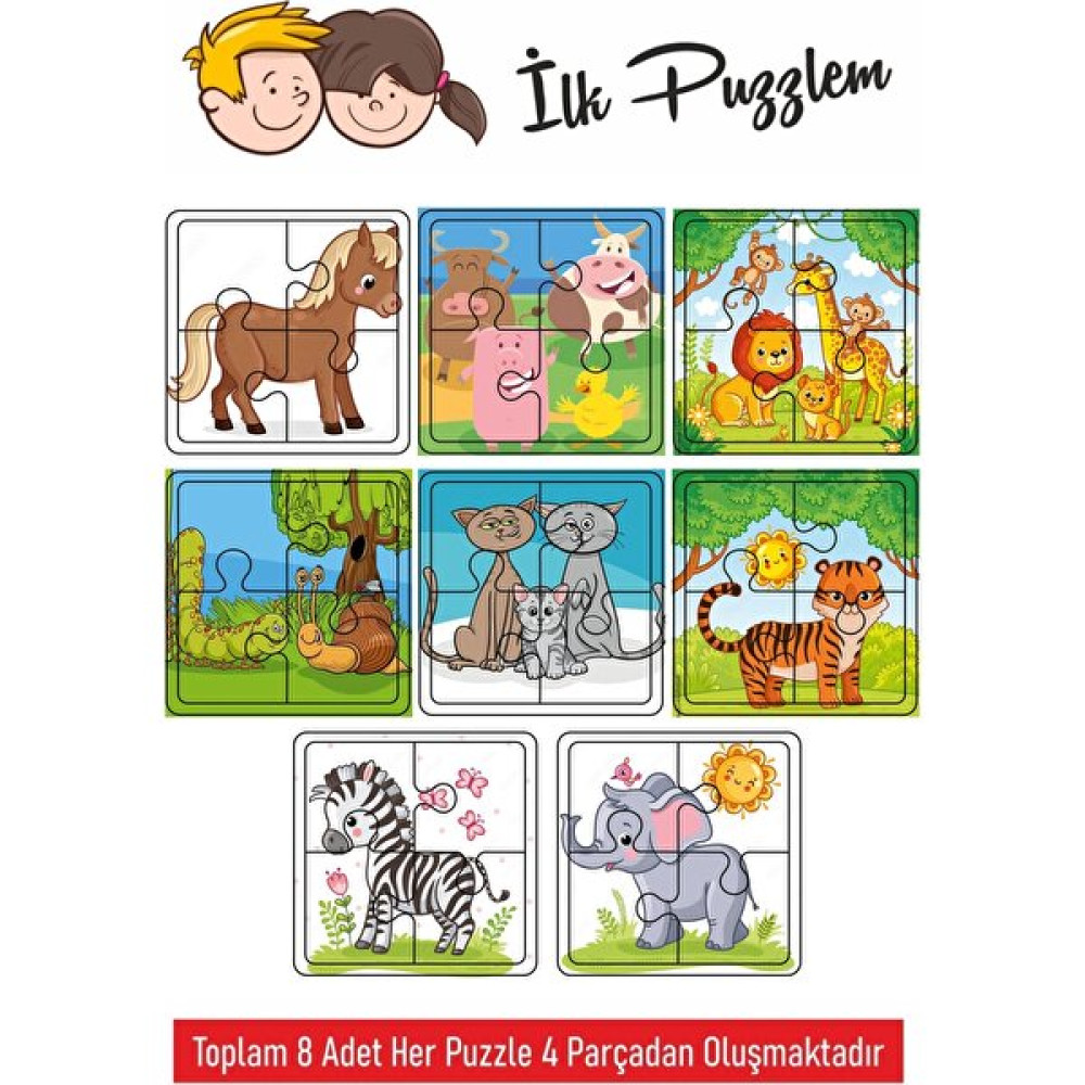 Lina Lazer 8 Li Set Ahşap Çocuk Puzzle 4 Parça Puzzle Sevimli Hayvanlar Seti Eğitici Oyuncak Fiyatı