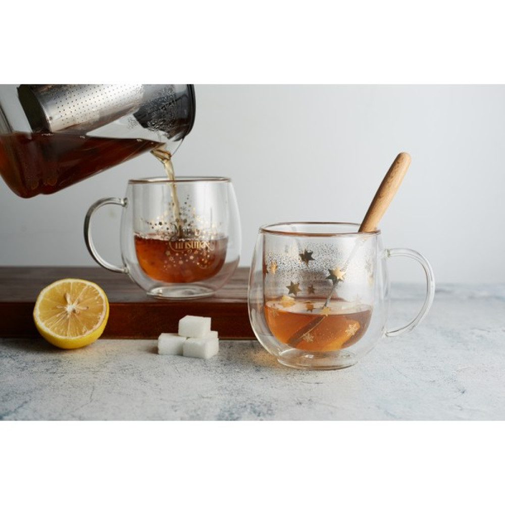 Linan Ware 2 'li Çift Cidarlı Cam Bardak Hediyelik Kupa, 300 ml - Şeffaf Fincan / Bardak / Kahve Takımı Fiyatı