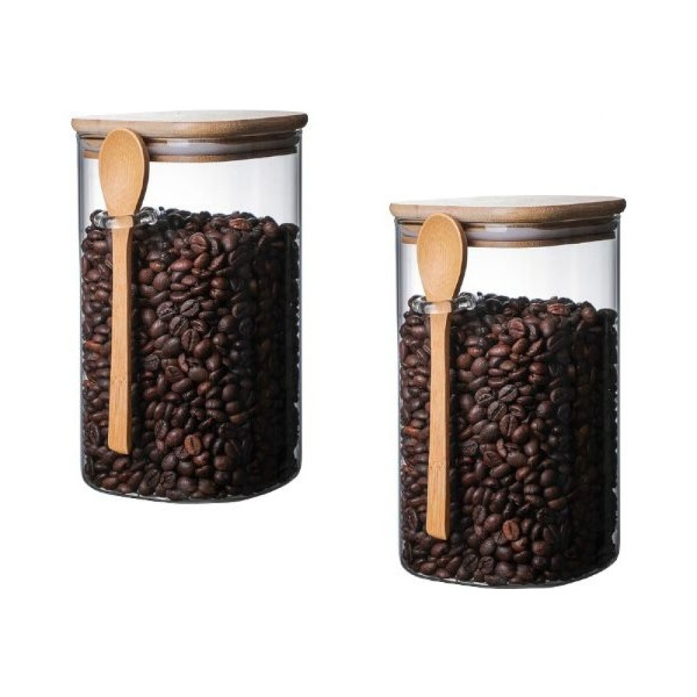 Linan Ware 2’li Set Bambu Kaşıklı Dayanıklı Cam Saklama Kapları 800 ml Saklama Kapları Fiyatı