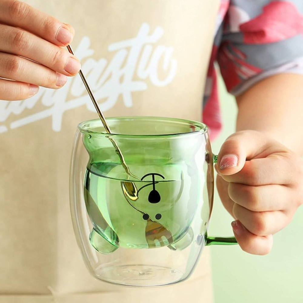 Linan Ware Çift Camlı/cidarlı Yeşil Ayıcık Karakterli Eğlenceli Tasarım Borosilikat Cam Kupa Bardak, 250 ml Fincan / Bardak / Kahve Takımı Fiyatı