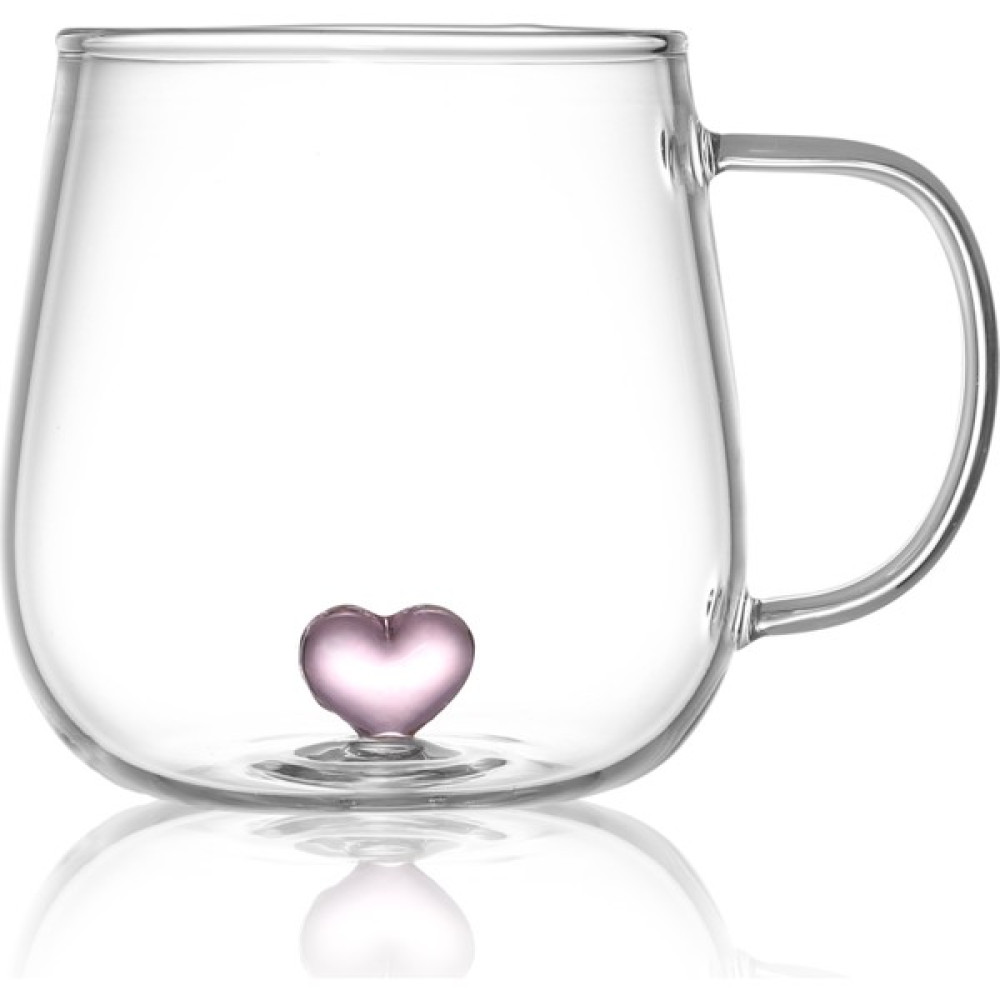 Linan Ware Pembe Kalp Cam Tasarımlı Kahve/çay/meşrubat Cam Kupa Bardak 400 ml Fincan / Bardak / Kahve Takımı Fiyatı