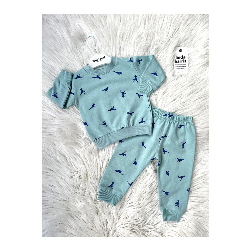 Linda Harris Dinosaur Pattern Mint İkili Bebek Takımı 18-24 AY Beden Bebek Giyim-Tekstil Fiyatı