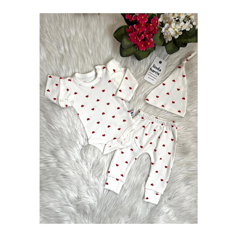 Linda Harris Heart Pattern 3’lü Set 3-6 AY Beden Bebek Hastane Çıkışı Fiyatı