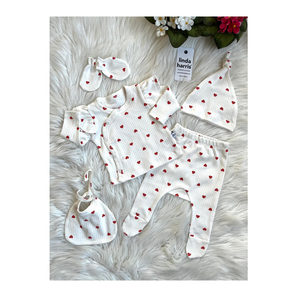 Linda Harris Heart Pattern 5’li Yenidoğan Kız Bebek Hastane Çıkışı Seti 0-3 AY Beden Bebek Hastane Çıkışı Fiyatı