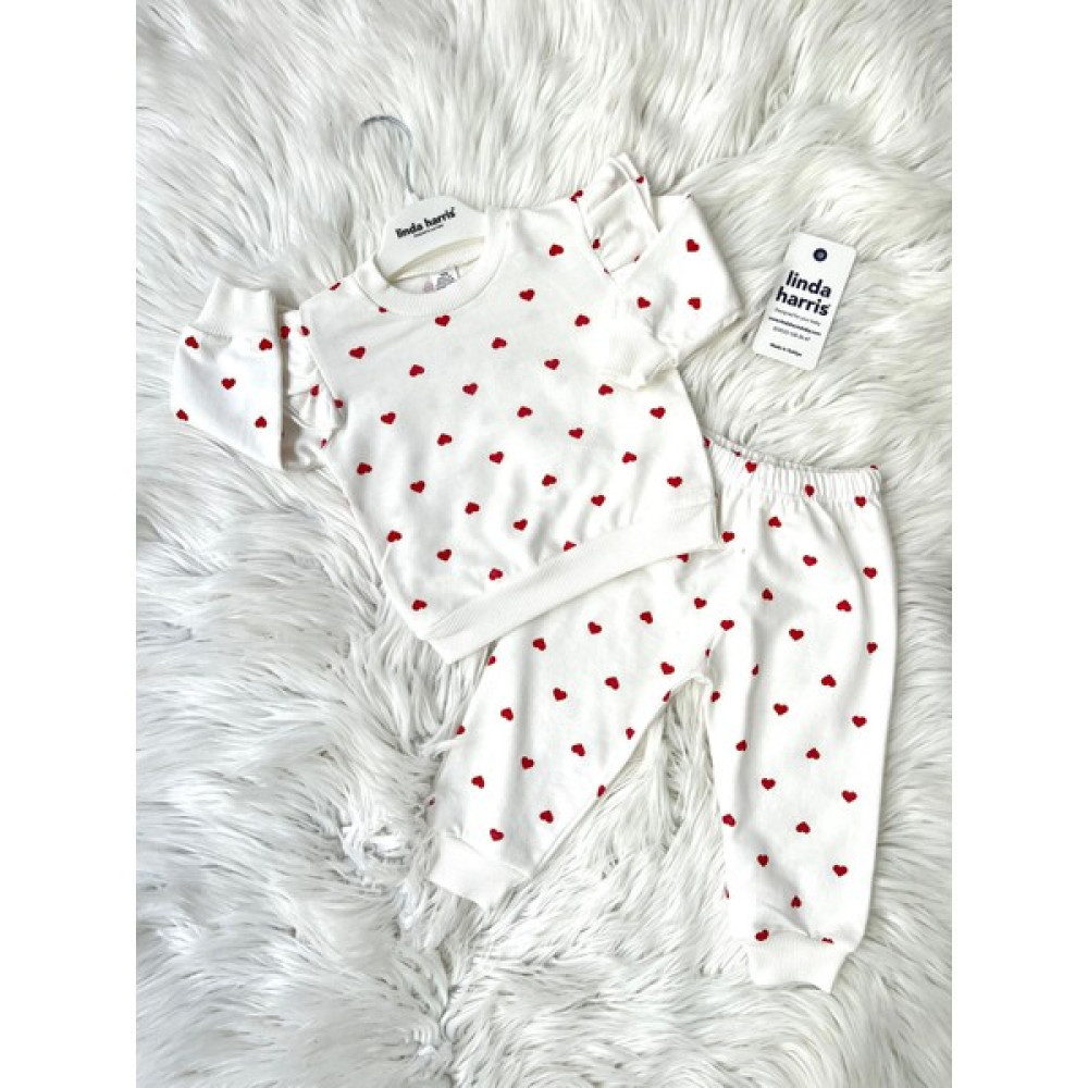 Linda Harris Heart Pattern Ekru 2’li Kız Bebek Takımı Bebek Giysi Takım Fiyatı