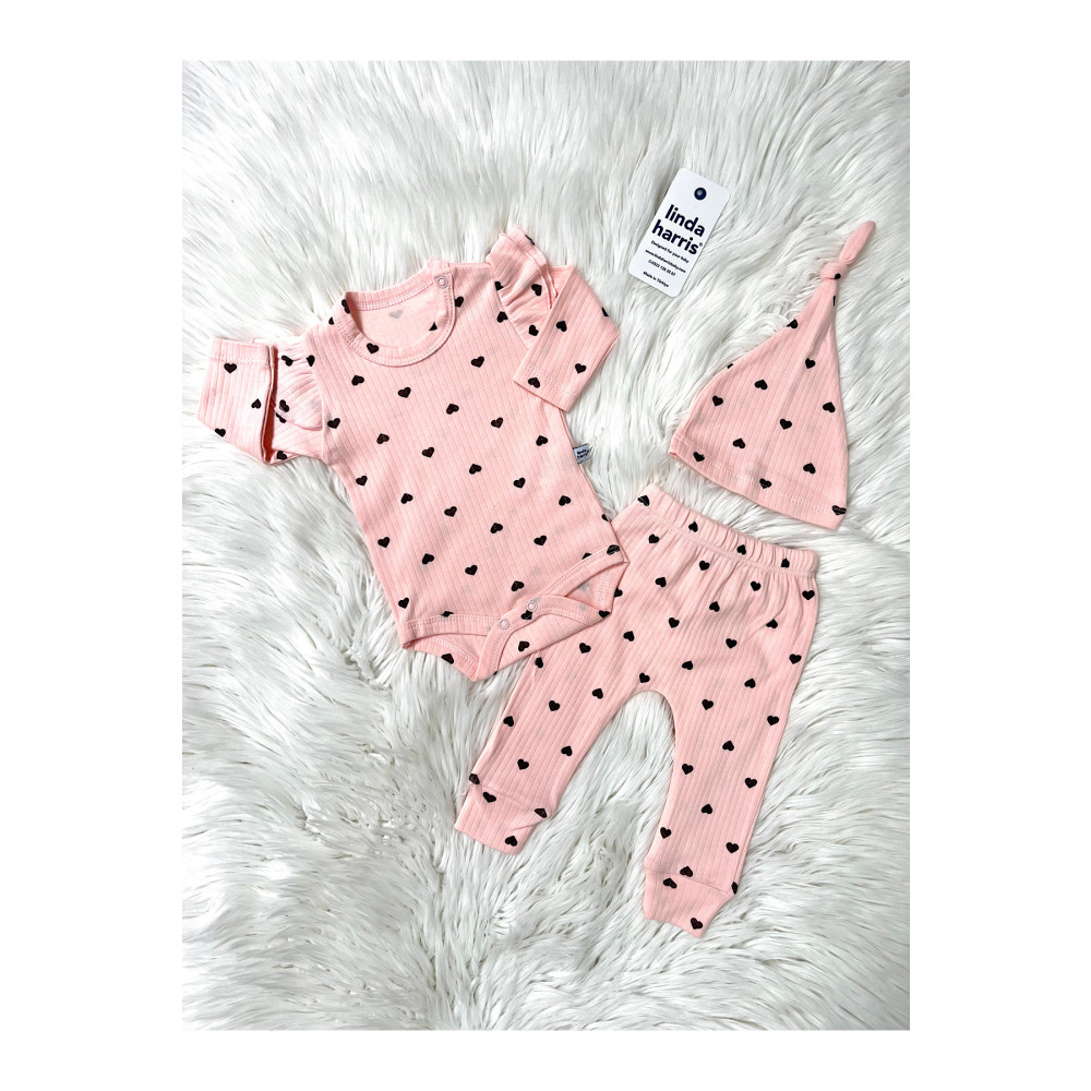 Linda Harris Heart Pattern Pudra Body 3’lü Set 0-3 AY Beden Bebek Hastane Çıkışı Fiyatı