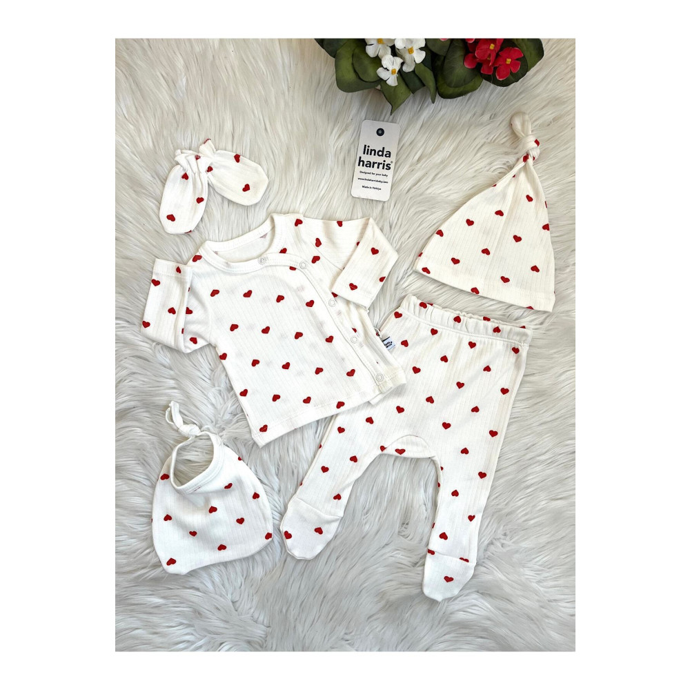 Linda Harris Heart Pattern Unisex 5’li Yenidoğan Bebek Hastane Çıkışı Seti 0-3 AY Beden Bebek Hastane Çıkışı Fiyatı