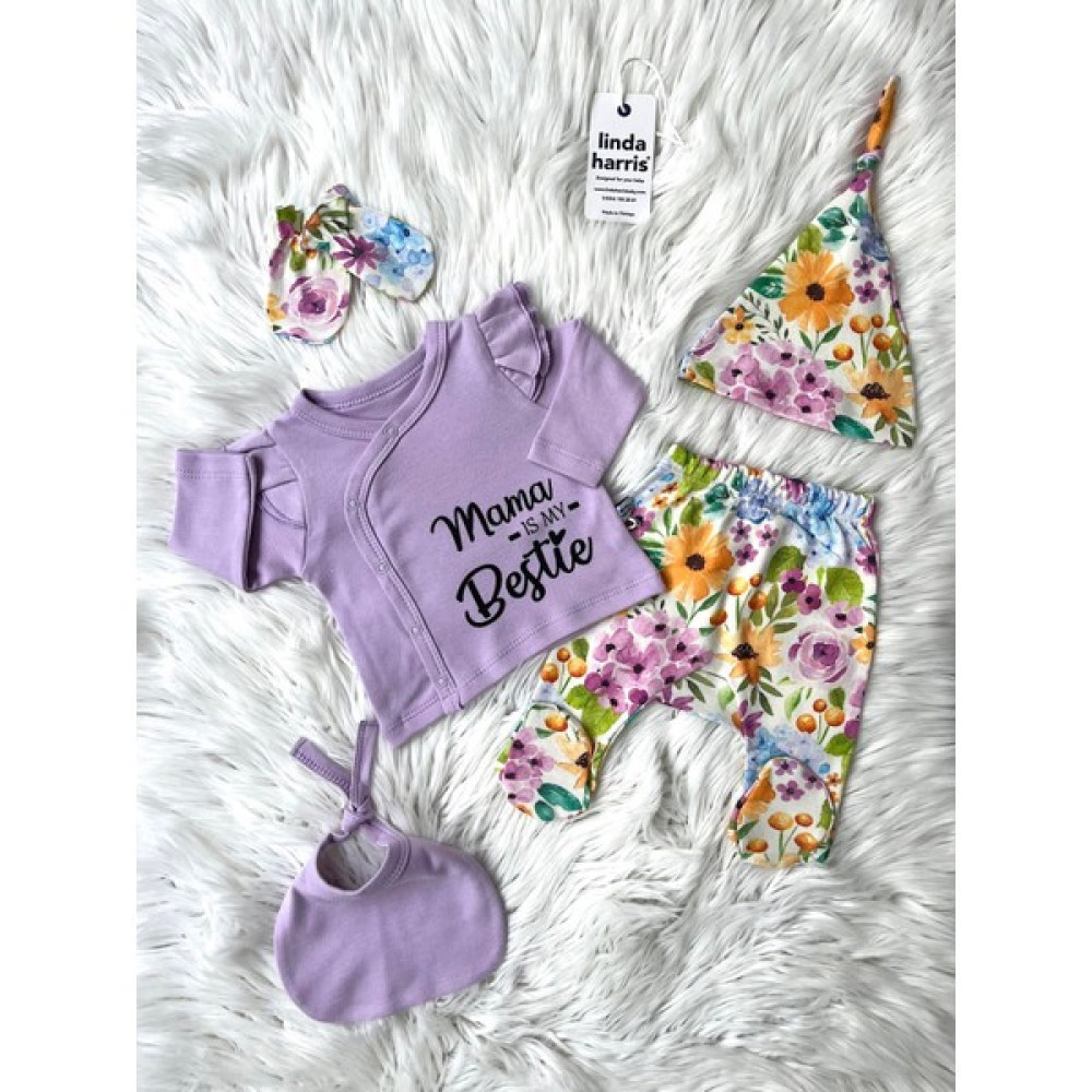 Linda Harris Mama Is My Bestie Ortanca Pattern 5’li Yenidoğan Kız Bebek Hastane Çıkışı Seti Bebek Hastane Çıkışı Fiyatı