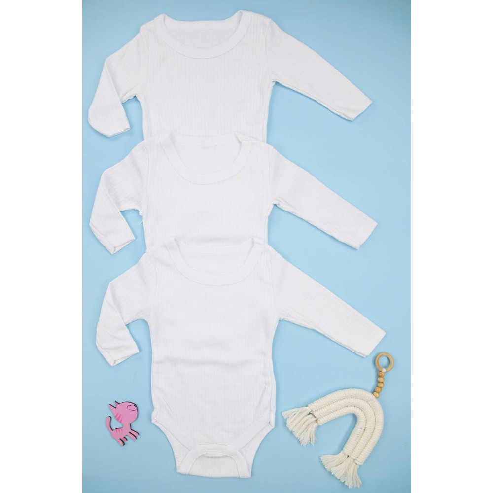 Lindakids Fitilli Kumaş %100 Pamuk Uzun Kollu Çıtçıtlı 3lü Beyaz Bebek Body/Zıbın 18-24 AY Beden Bebek Body Fiyatı