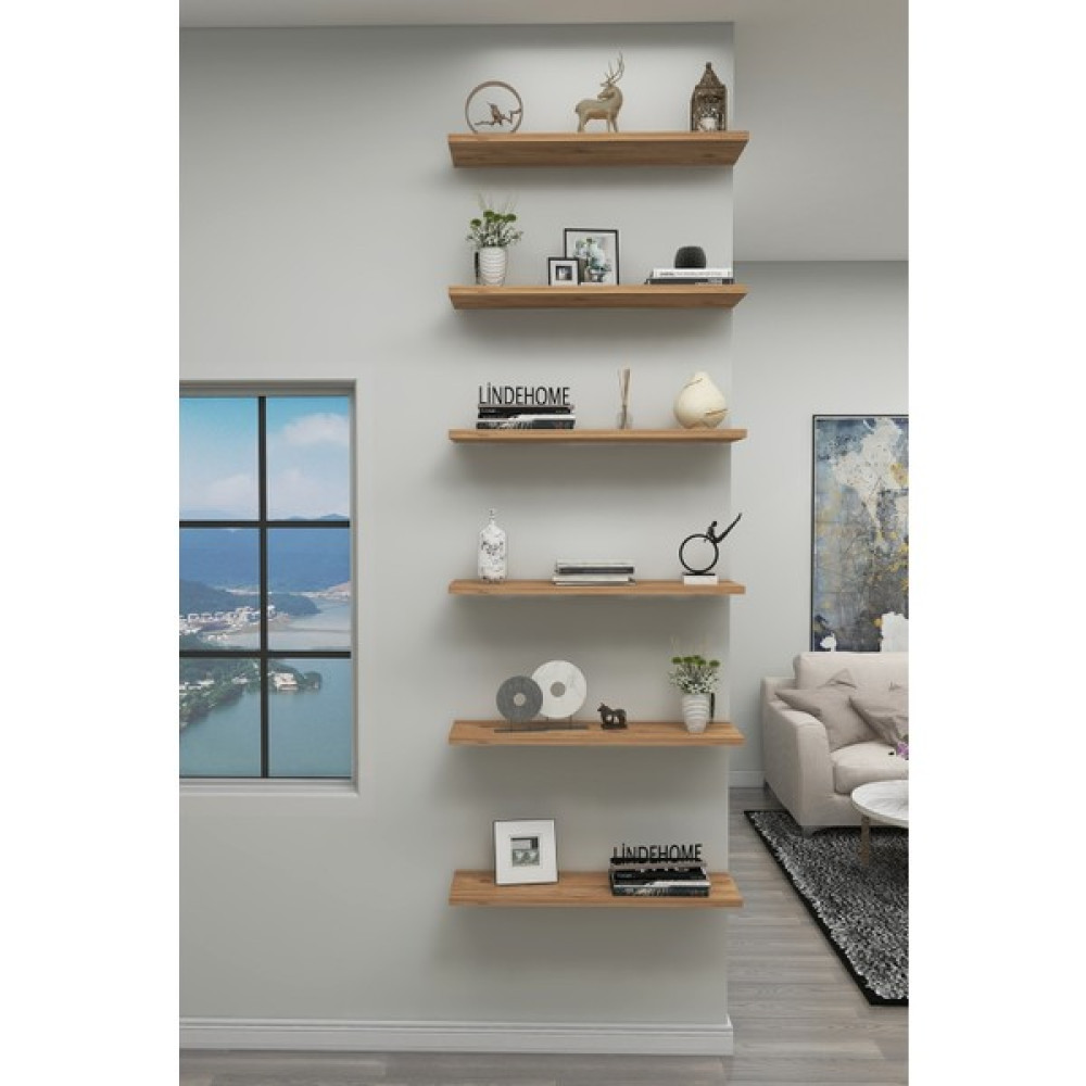 LİNDE HOME 60X15 6lı Atlantik Çam Uçan Raf, Duvar Rafı, Kitaplık, Kütüphane Kitaplık - Duvar Rafı & CD / DVD Rafı Fiyatı