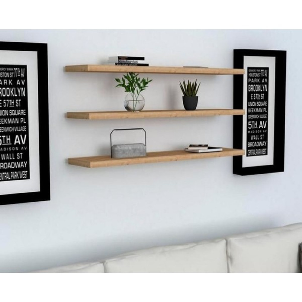 Lindeco 100X20 3lü Atlantik Çam Duvar Rafı Kütüphane Kitaplık Tv Rafı 100X20CM - Kahverengi Kitaplık - Duvar Rafı & CD / DVD Rafı Fiyatı