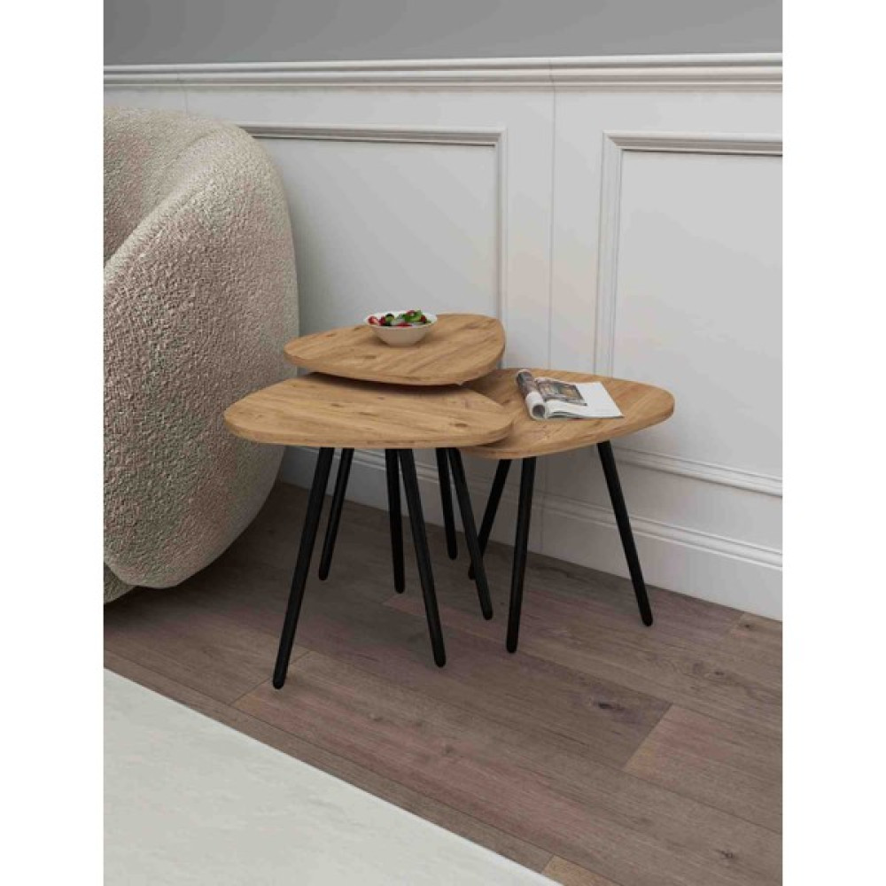 Lindeco 3lü Zigon Sehpa Salon Mobilyası - kahverengi Zigon Sehpa Fiyatı