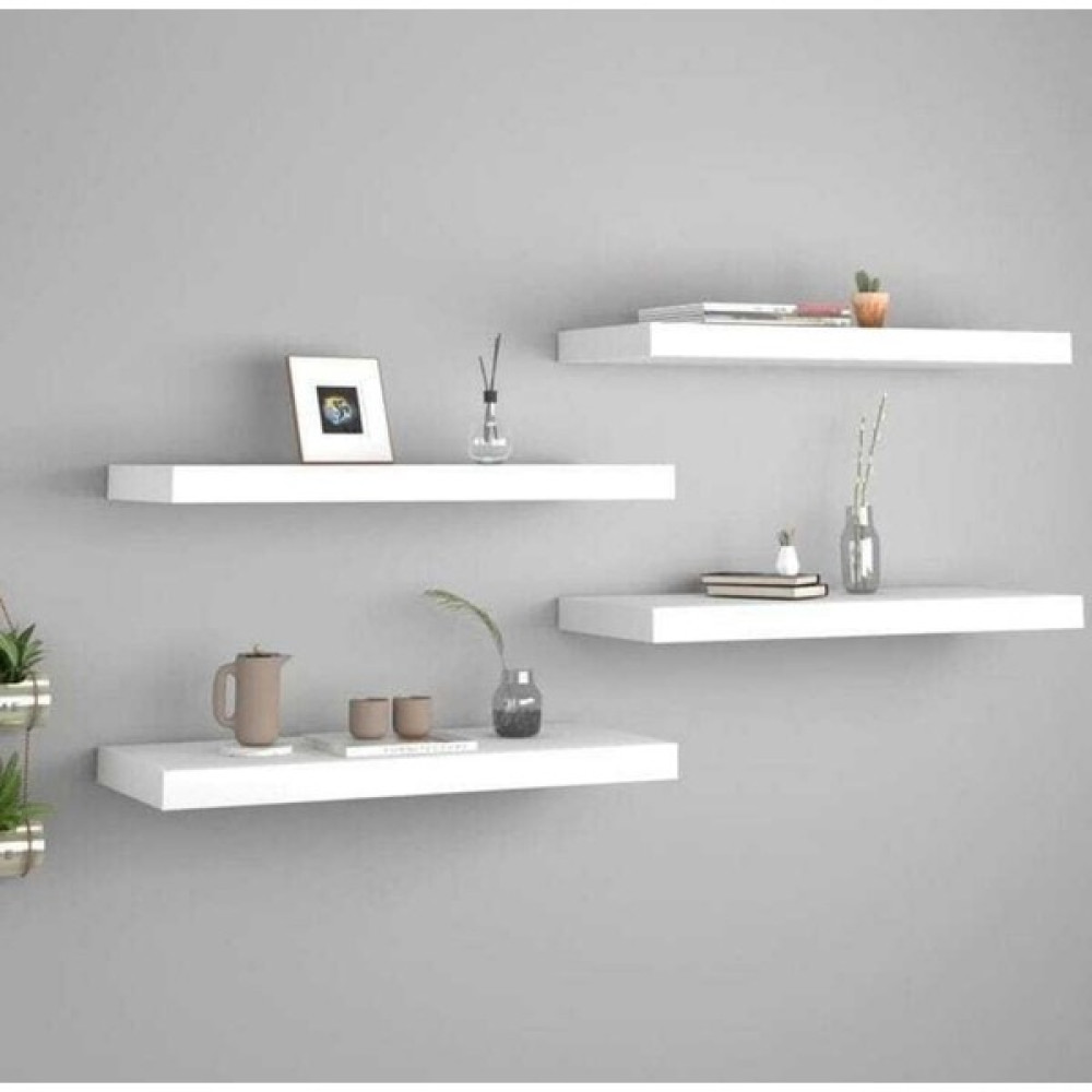 Lindeco 60X15 4lü Beyaz Uçan Raf, Duvar Rafı, Kitaplık, Kütüphane Duvar Rafı Fiyatı