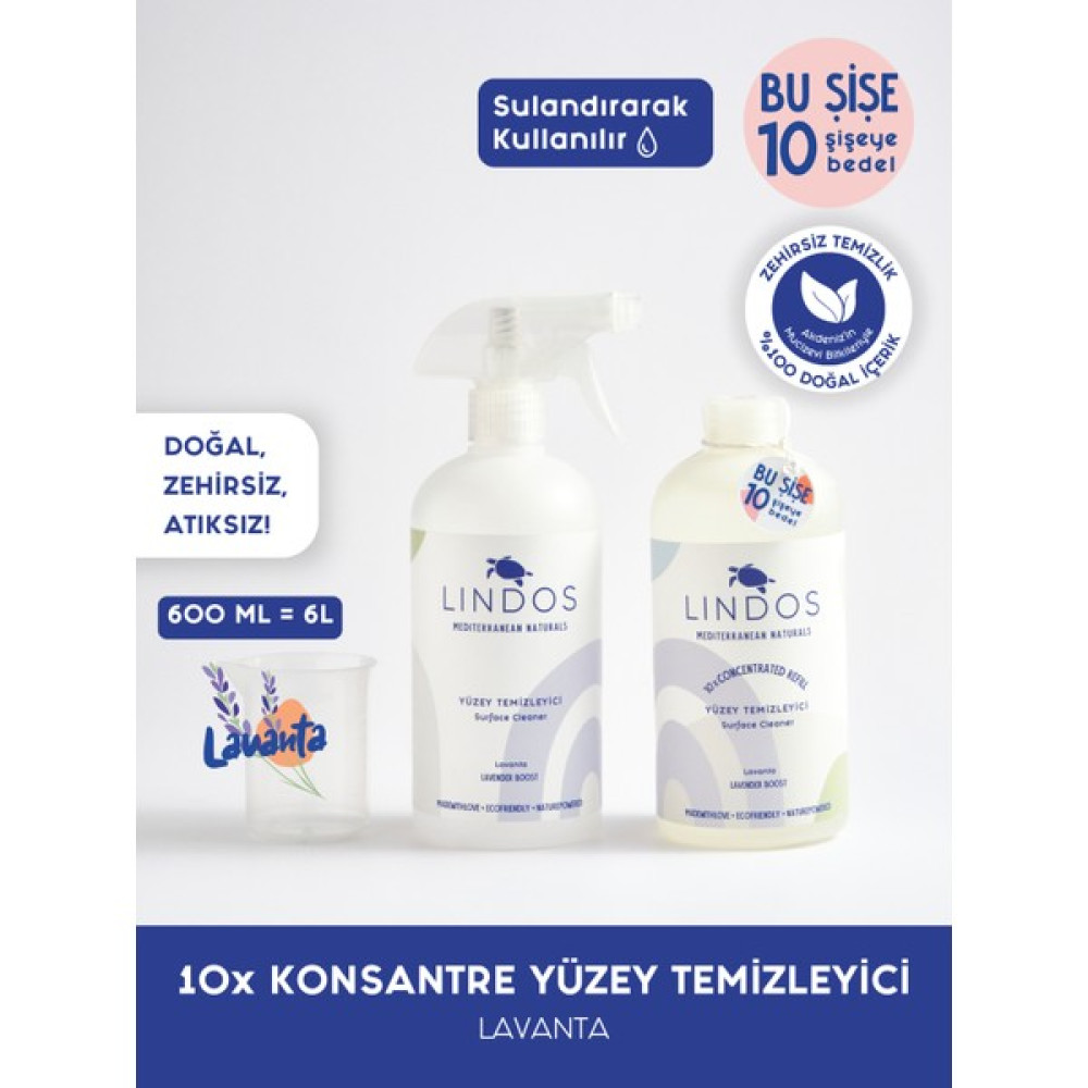 Lindos 10X Konsantre Yüzey Temizleyici - Lavanta - 600 ml Temizlik Malzemeleri Fiyatı