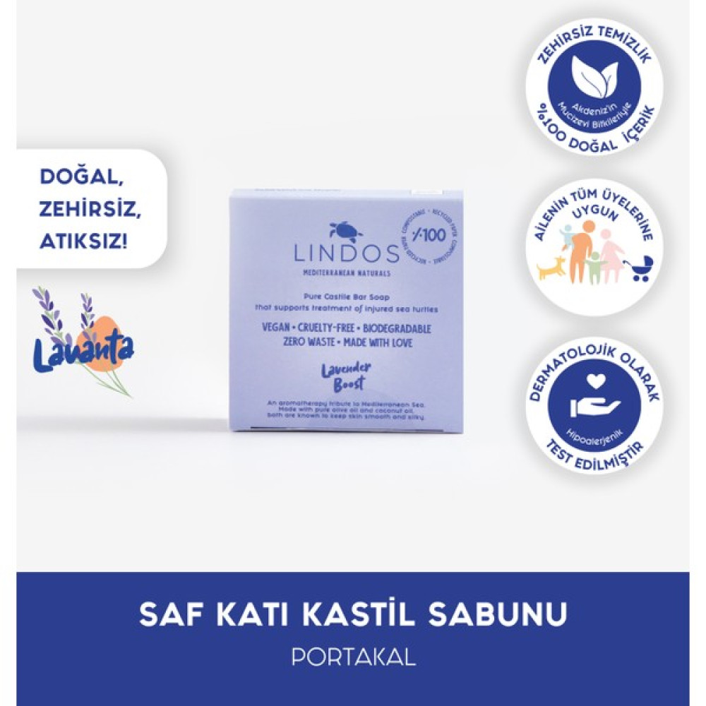 Lindos - Çok Amaçlı Doğal Bitkisel Katı Kastil Sabunu Lavanta Kokulu Antibakteriyel Banyo Sabun Sabunlar Fiyatı