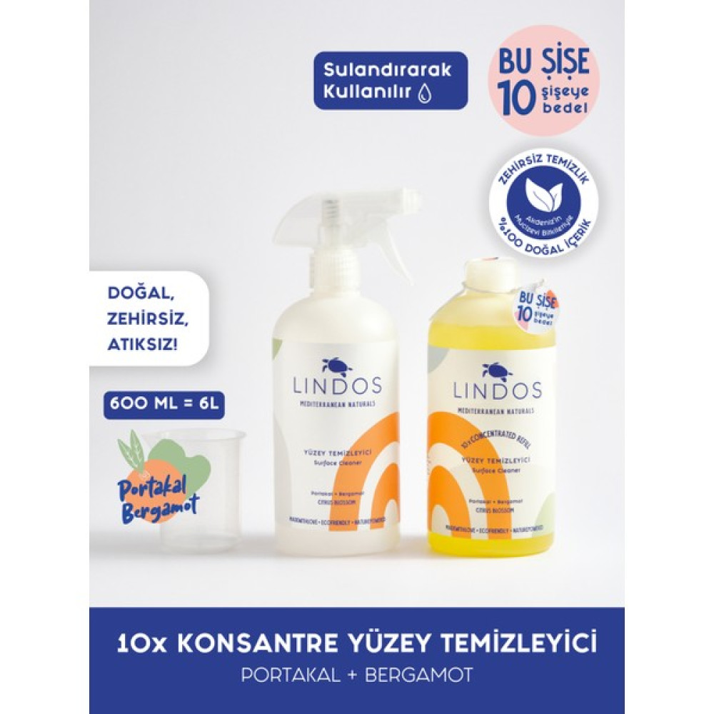Lindos Doğal Konsantre Yüzey Temizleyici Çok Amaçlı Mutfak Banyo Zemin Fayans Derz Cam Leke Toz - Portakal Parlatıcı ve Temizleyiciler Fiyatı