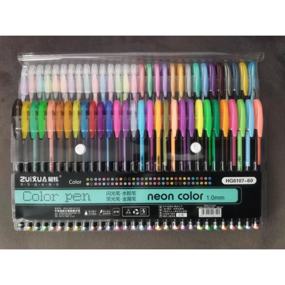 Linea Zuixua Jel Kalem Neon Color Pen Yazı Çizim ve Işaretleme Kalemi 60 Renk - 60 Adet Jel Mürekkepli (Roller) Kalem Fiyatı