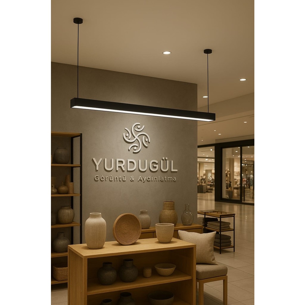 Lineer 120 cm Siyah Kasa 3000K Gün Işığı Sarkıt Modern LED Avize Mutfak, Ofis, Mağaza, Salon, Avize Fiyatı