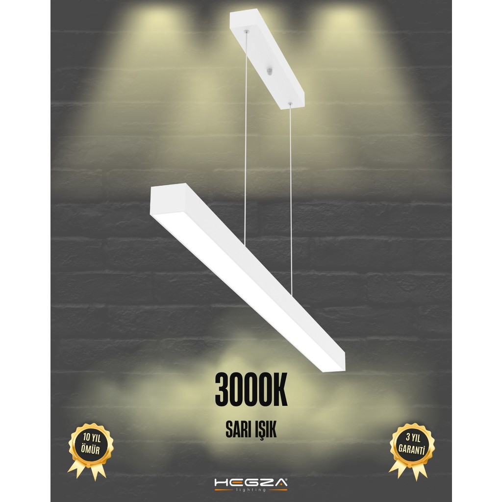 Lineer 120cm (Beyaz Kasa, Sarı Işık) Ledli Modern Sarkıt Linear LED Avize Salon Mutfak Oturma Odası Yatak Odası Antre Hol Ofis LED - Beyaz Avize Fiyatı