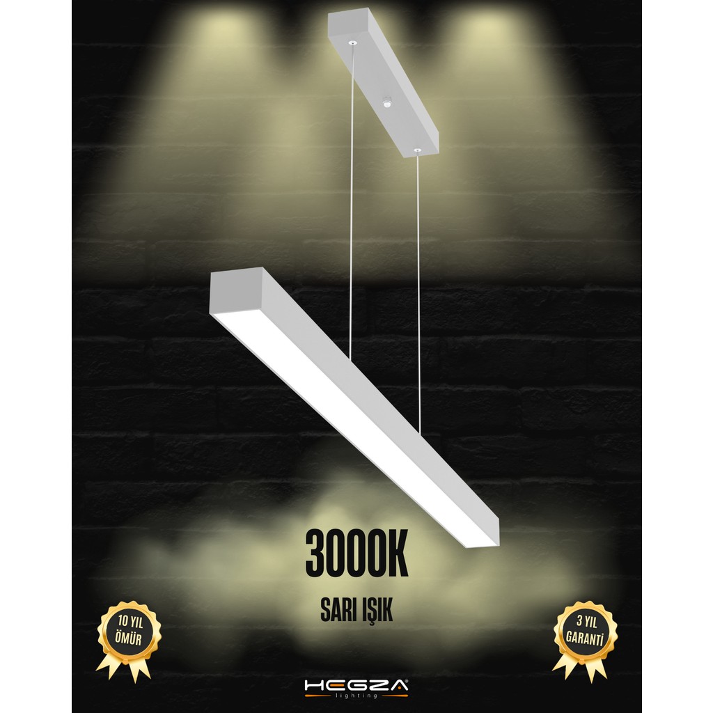 Lineer 120cm (Gri Kasa, Sarı Işık) Ledli Modern Sarkıt Linear LED Avize Salon Mutfak Oturma Odası Yatak Odası Antre Hol Ofis LED - Gri Avize Fiyatı