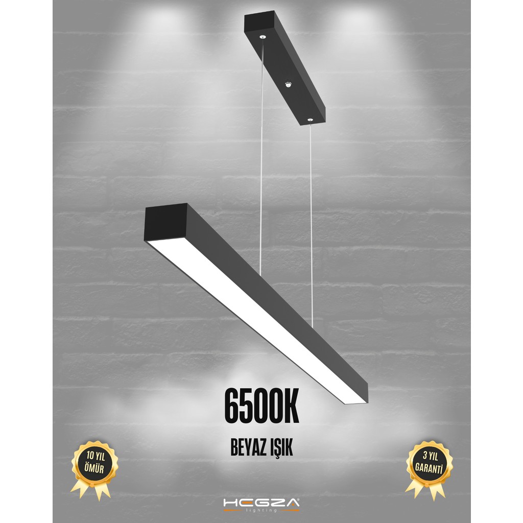 Lineer 120cm (Siyah Kasa, Beyaz Işık) Ledli Modern Sarkıt Linear LED Avize Salon Mutfak Oturma Odası Yatak Odası Antre Hol Ofis LED - Siyah Avize Fiyatı