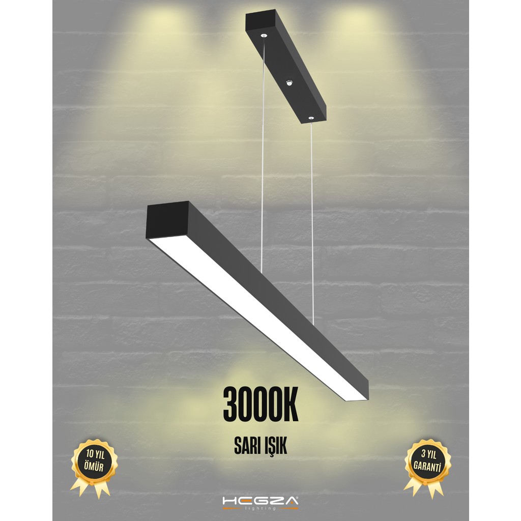 Lineer 120cm (Siyah Kasa, Sarı Işık) Ledli Modern Sarkıt Linear LED Avize Salon Mutfak Oturma Odası Yatak Odası Antre Hol Ofis LED - Siyah Avize Fiyatı