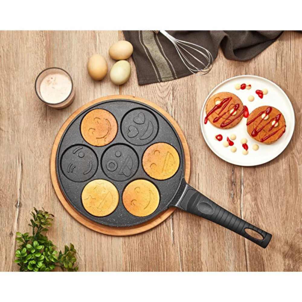Lines Granit Pankek Emoji Smile Döküm Tava Bakalit Kulp 26 cm - Siyah - Renk Tavalar Fiyatı