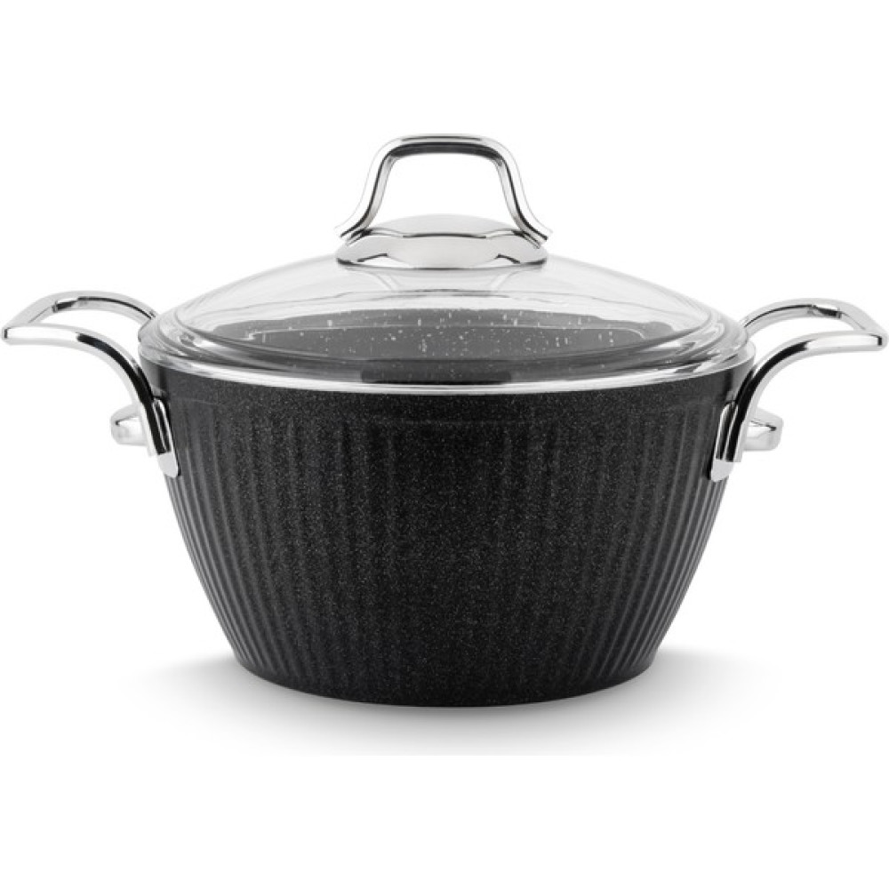 Lines Maya Indüksiyon Taban Granit Desenli Derin Tencere Metal Kulp - Siyah-22 cm Tencere / Tava Setleri Fiyatı