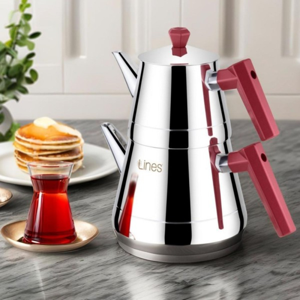 Lines Piramit Soft Kulp Paslanmaz Çelik Çaydanlık -Orta Boy Çay / Çaydanlık Setleri Fiyatı