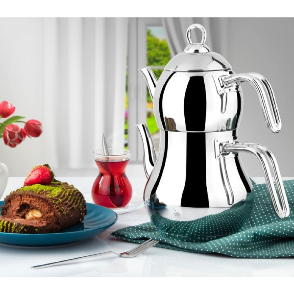 Lines Şahmeran Çelik Çaydanlık Metal Kulp -Orta Boy Çay / Çaydanlık Setleri Fiyatı