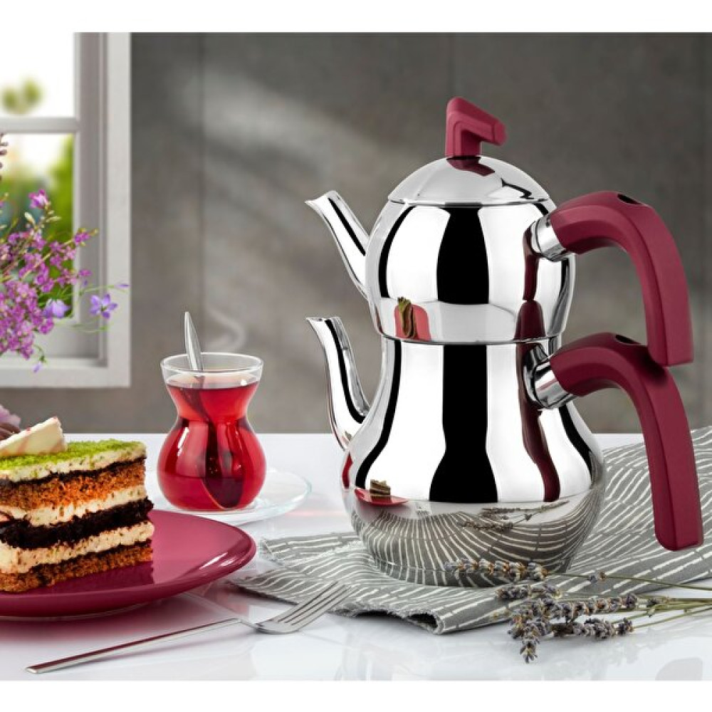 Lines Şahmeran Çelik Çaydanlık Soft Kulp Mürdüm - Aile Boy Çay / Çaydanlık Setleri Fiyatı