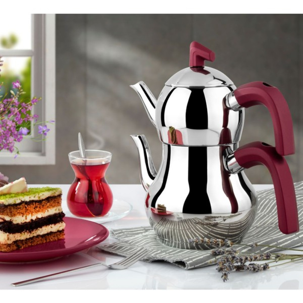 Lines Şahmeran Çelik Çaydanlık Soft Kulp Mürdüm -Orta Boy Çay / Çaydanlık Setleri Fiyatı