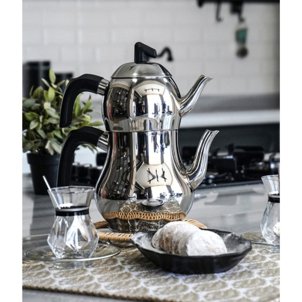 Lines Şahmeran Çelik Çaydanlık Soft Kulp Siyah -Mini Boy Çay / Çaydanlık Setleri Fiyatı