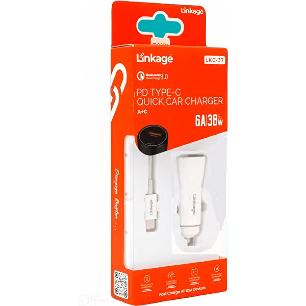 Linkage 38W/6A Araç Çakmaklık Hızlı Şarj Aleti Type-C ve USB Girişli Type-C To Type-C Kablo - Beyaz Cep Telefonu Araç Kiti Fiyatı