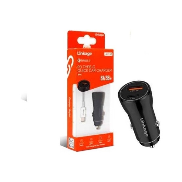 Linkage 38W/6A Araç Çakmaklık Hızlı Şarj Aleti Type-C ve USB Girişli Type-C To Type-C Kablo - Siyah Bilgisayar Çevirici ve Adaptörü Fiyatı