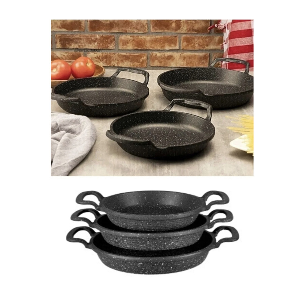LinkaHome 3 Lü Döküm Granit Sahan Seti Tava Seti 16/18/20 Cm Tavalar Fiyatı