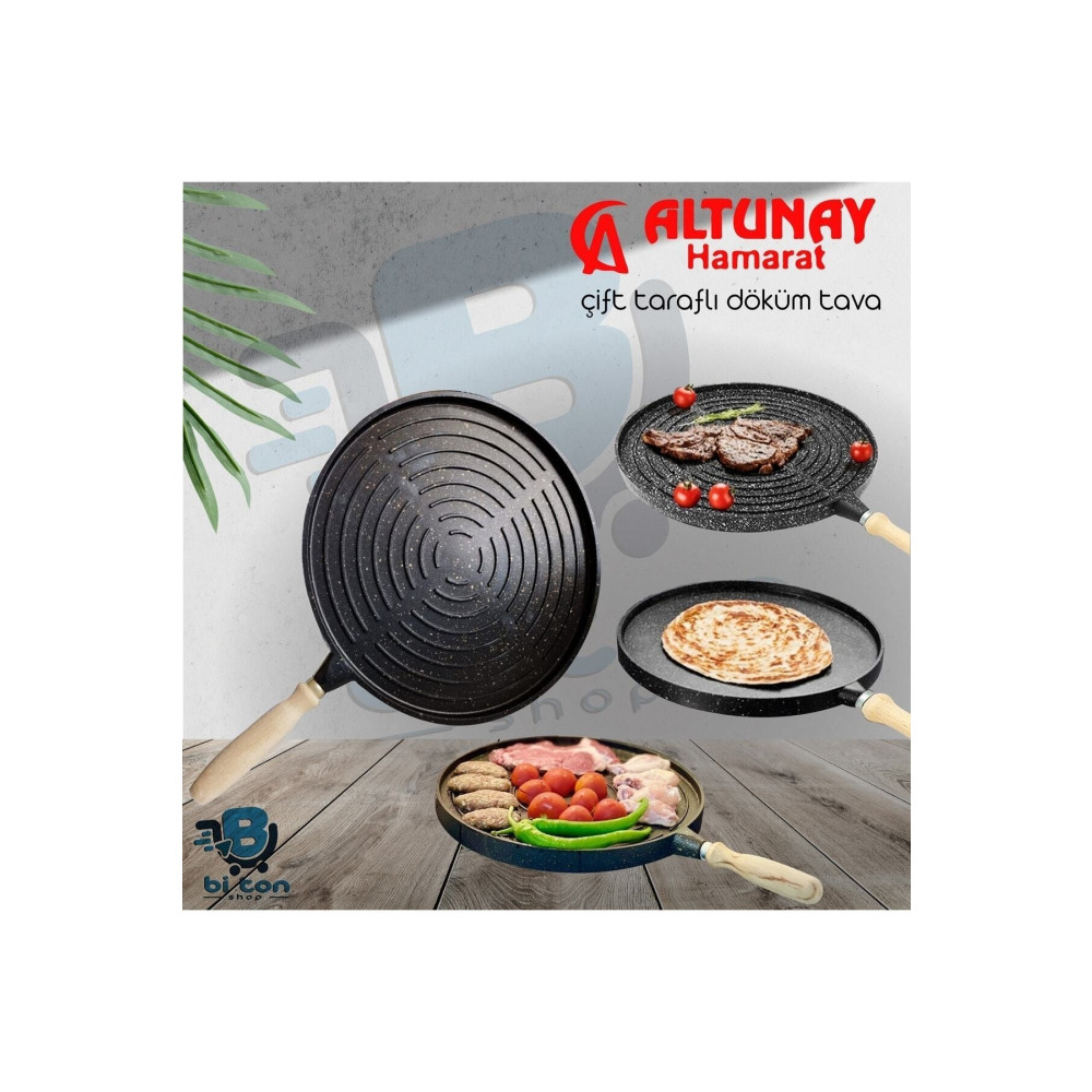 LinkaHome Döküm Granit Bazlama Gözleme(ÇİFT TARAFLI İZGARA) Tavası 36 Cm Tavalar Fiyatı