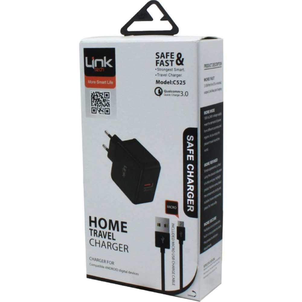 Linktech C525 Micro USB Kablolu Quick Charge 3.0 Hızlı Şarj Aleti Siyah Cep Telefonu Kablosu Fiyatı