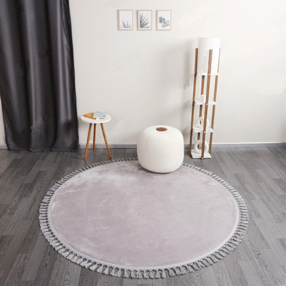 Linos Home Açık Gri Fluffy Düğüm Saçaklı Yuvarlak Post Peluş Halı Kaymaz Taban Yumuşacık Yolluk Modern Halı - 100 x 100 cm - Koyu Gri Ev Tekstili Fiyatı