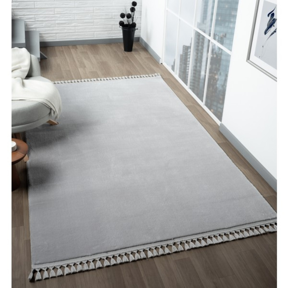Linos Home Puffy Açık Gri Saçaklı Peluş Halı Kaymaz Taban Yıkanabilir Oturma Odası Salon Halısı Koridor Yolluk - Renkli - 80 x 100 cm Ev Tekstili Fiyatı