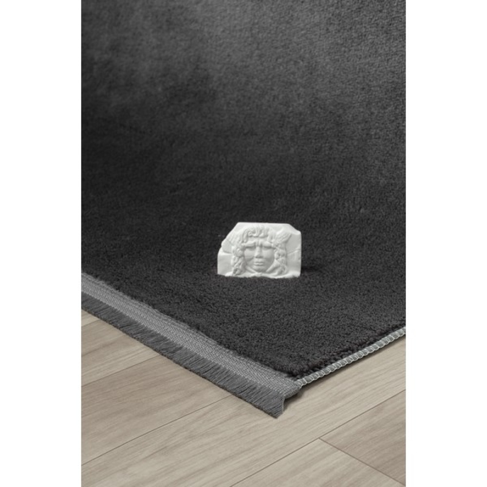 Linos Home Puffy Antrat Düz Saçaklı Peluş Yumuşacık Yıkanabilir Kaymaz Taban Halı Salon Oturma Odası - Antrasit - 100 x 250 cm Ev Tekstili Fiyatı