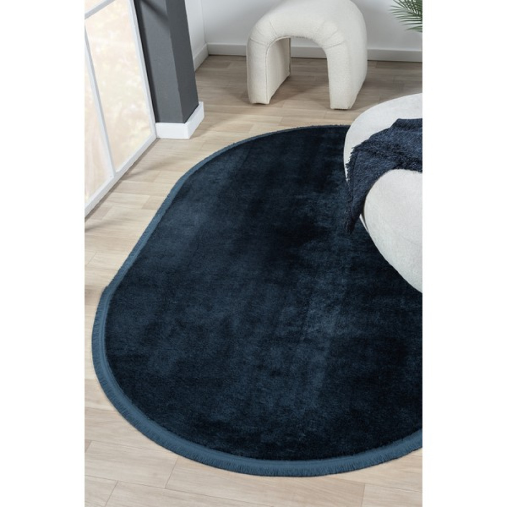 Linos Home Puffy Mavi Oval Örgü Saçaklı Peluş Yumuşacık Yıkanabilir Kaymaz Taban Halı Salon Oturma Odası - 120 x 300 cm Ev Tekstili Fiyatı
