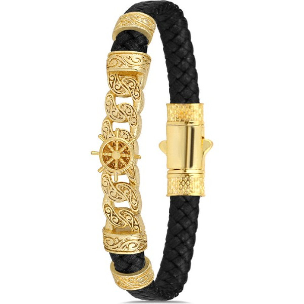 Lion Quality Dümen Figür Sarmal Dizayn Deri Erkek Klipsli Kilit 19.5cm Bileklik - Gold - Siyah Saat ve Bileklik Aksesuarı Fiyatı