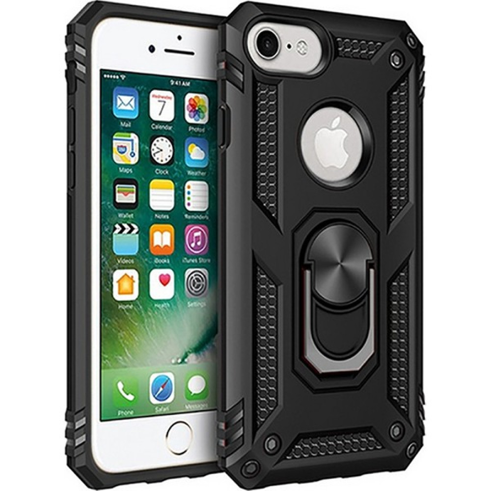 LionTech Apple iPhone 7 Kılıf Zırh Koruma Yüzüklü Standlı Armor Silikon Kapak + Nano Ekran Koruma Siyah Cep Telefonu Kılıfı Fiyatı