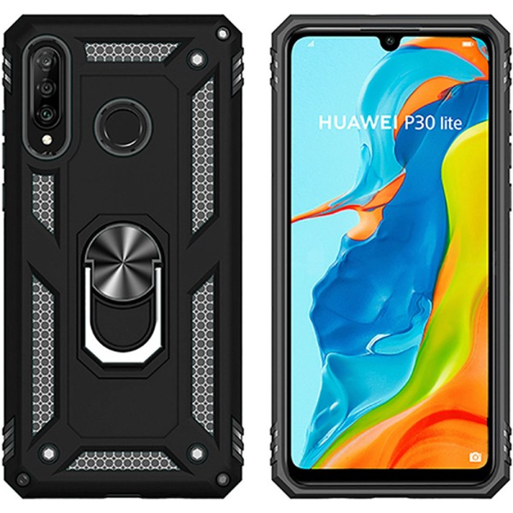LionTech Huawei P30 Lite Kılıf Zırh Koruma Yüzüklü Standlı Armor Silikon Kapak Siyah Cep Telefonu Kılıfı Fiyatı