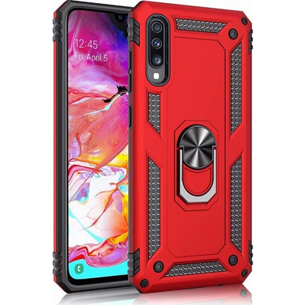LionTech Samsung Galaxy A70 Kılıf Zırh Koruma Yüzüklü Standlı Armor Silikon Kapak Kırmızı Cep Telefonu Kılıfı Fiyatı